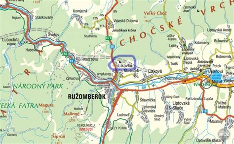 Mapa Ružomberka s vyznačenou polohou Polikliniky RUŽA
