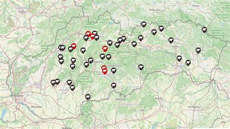 Mapa rozšírenia klinčeka kartuziánskeho na Slovensku