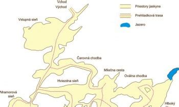Mapa Slovenska s vyznačenou polohou Ochtinskej aragonitovej jaskyne