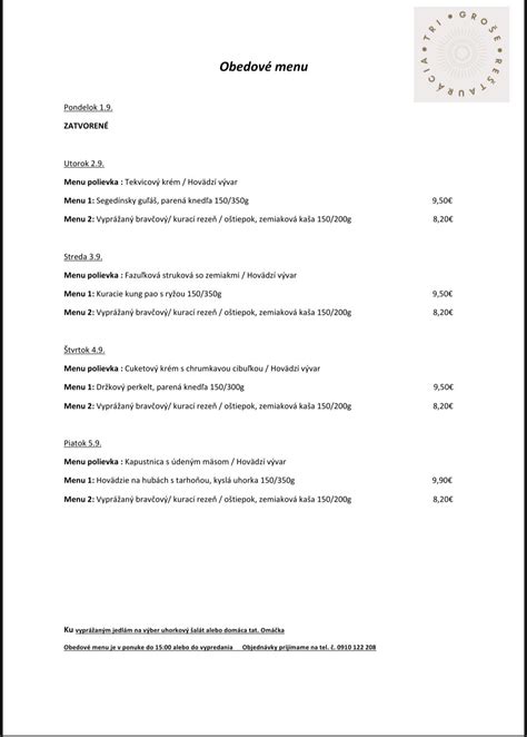 Obedové menu a špeciality sezónnej kuchyne