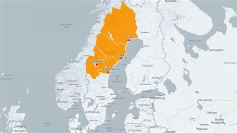 Mapa Švédska so zvýraznenými krajmi Norrbotten, Västerbotten, Västernorrland a Jämtland