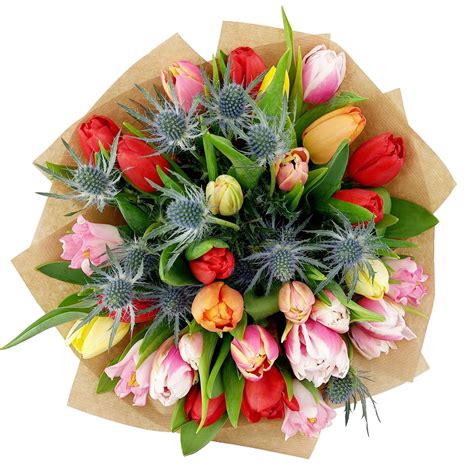 Kytica farebných tulipánov a gerber s vtipným odkazom