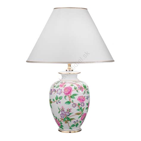 Stolná lampa s keramickou základňou a reliéfnym kvetinovým vzorom