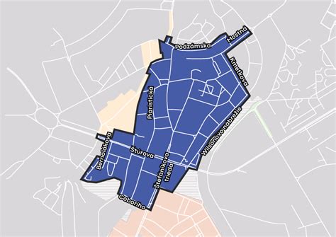 Mapa centra Nitry s vyznačenou Kupeckou ulicou