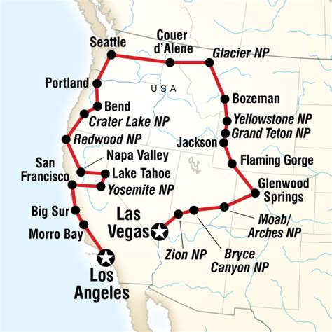 Mapa juhozápadu USA s vyznačenými Las Vegas a Los Angeles