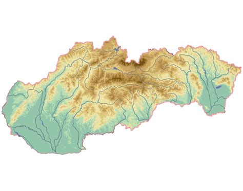 Mapa Slovenska s vyznačenými horami a dolinami